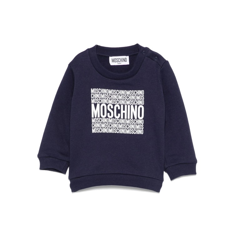 MOSCHINO Felpa blu navy girocollo con stampa logo neonato