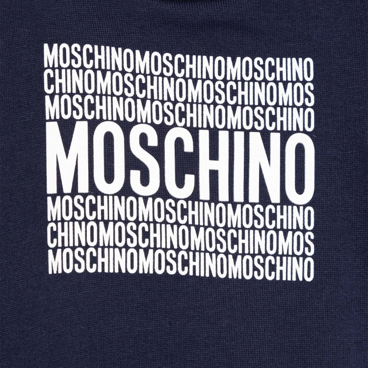 MOSCHINO Felpa blu navy girocollo con stampa logo neonato