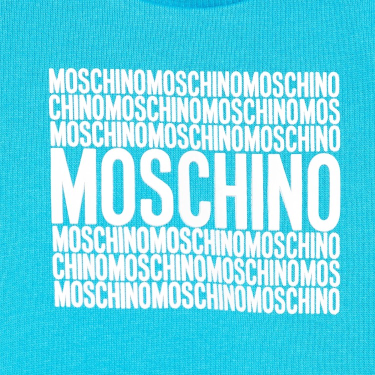 MOSCHINO Felpa azzurra girocollo con stampa logo neonato