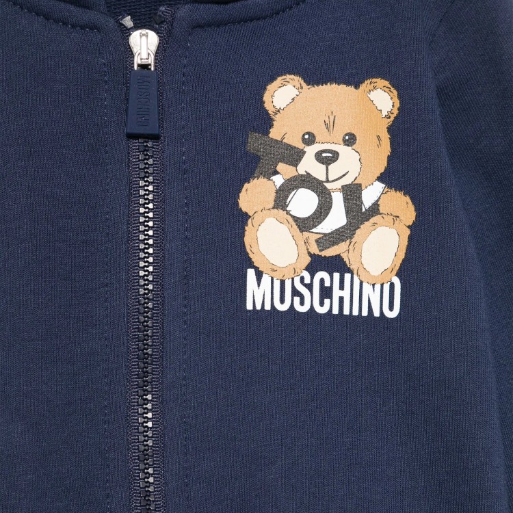 MOSCHINO Felpa blu navy full-zip con cappuccio neonati