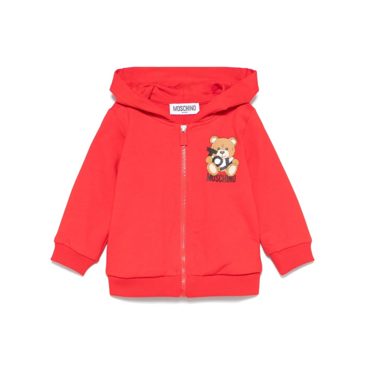 MOSCHINO Felpa rossa full-zip con cappuccio neonati