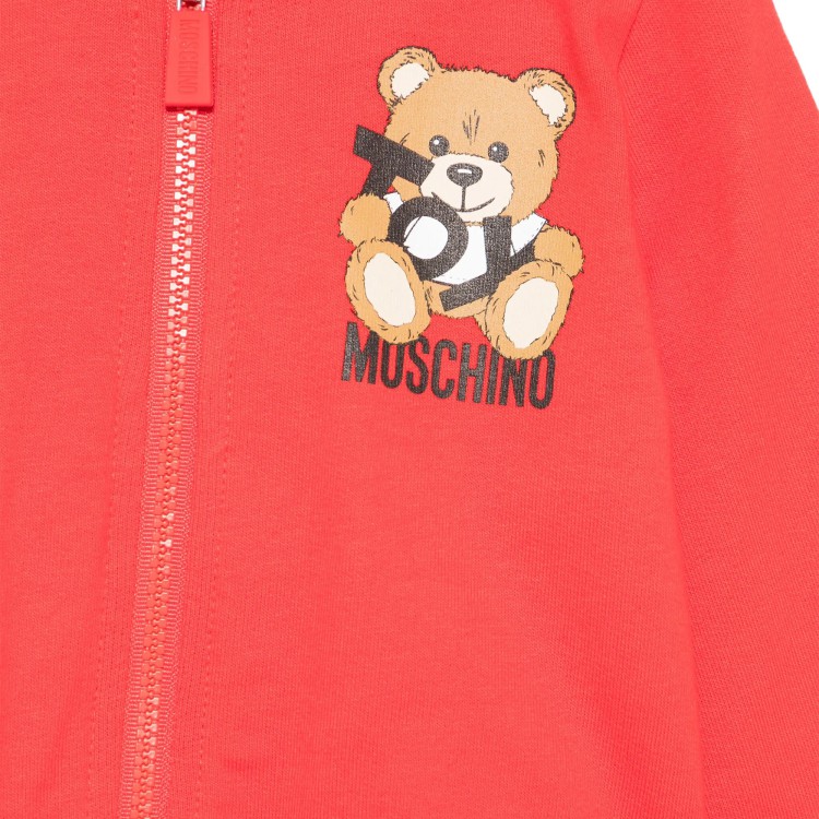 MOSCHINO Felpa rossa full-zip con cappuccio neonati