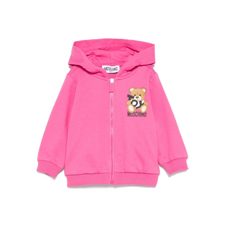 MOSCHINO Felpa fucsia full-zip con cappuccio neonata