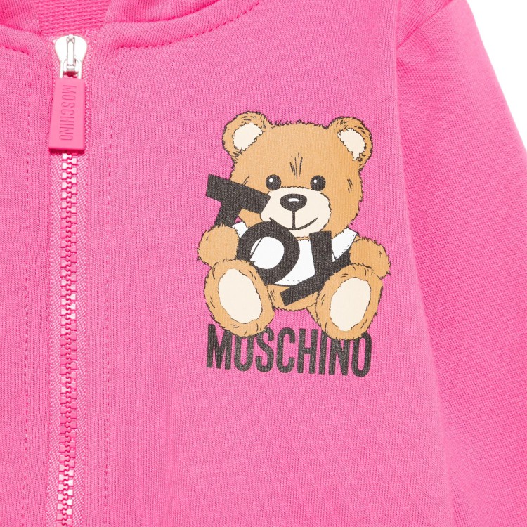 MOSCHINO Felpa fucsia full-zip con cappuccio neonata