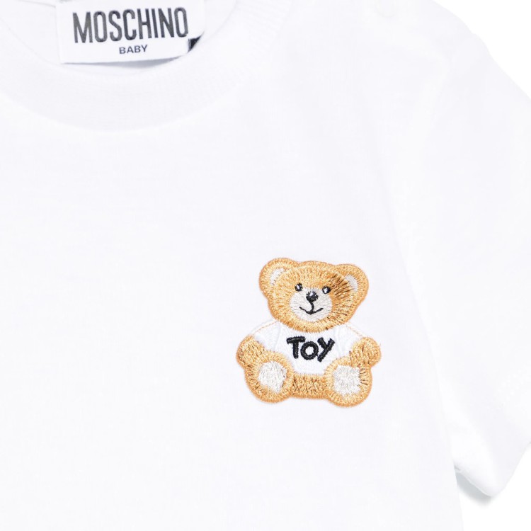 MOSCHINO T-shirt bianca con Teddy ricamato neonati