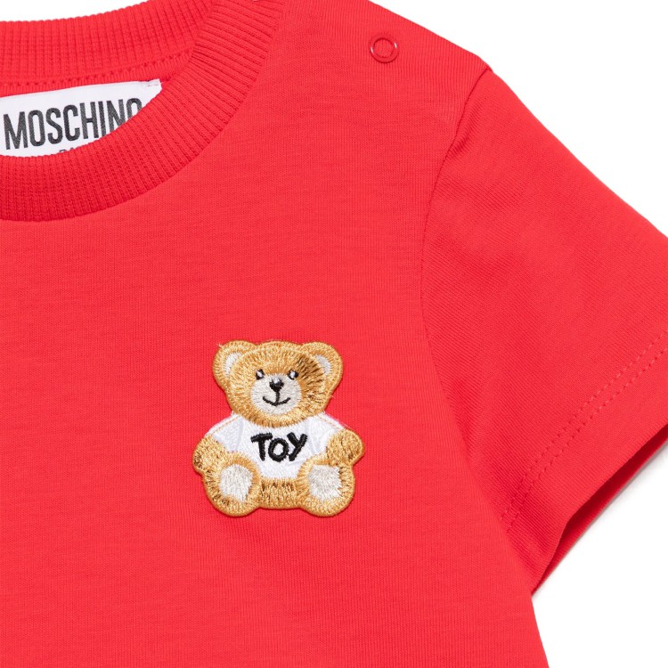 MOSCHINO T-shirt rossa con Teddy ricamato neonati