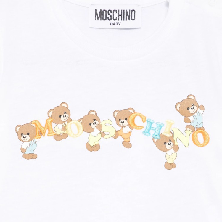 MOSCHINO T-shirt bianca con stampa Teddy logo neonati