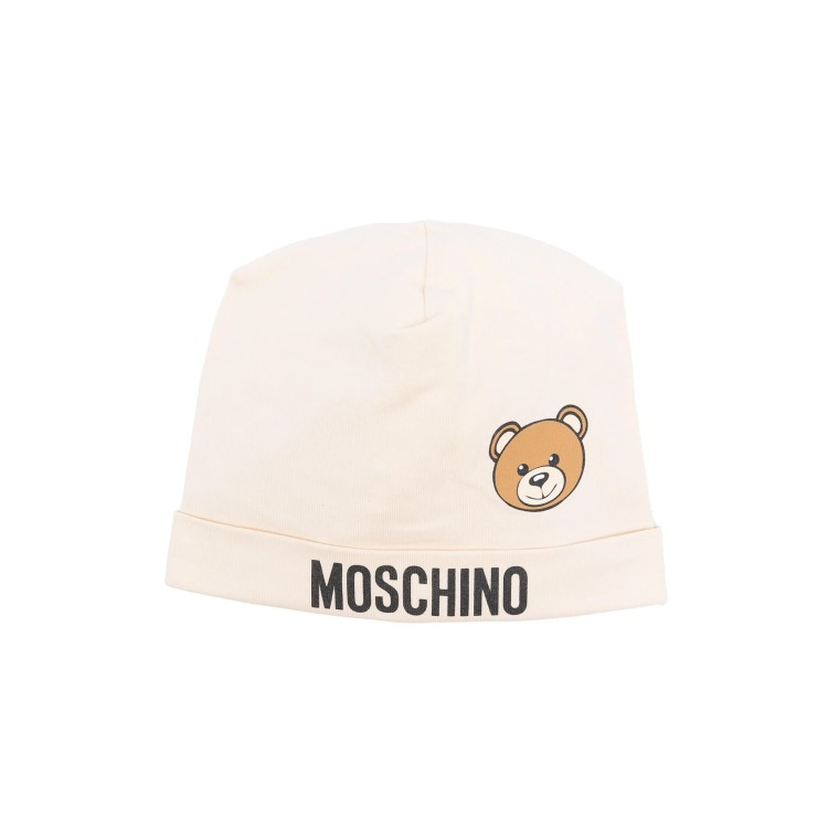 MOSCHINO Berretto beige morbido logo e Teddy neonati