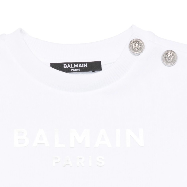 BALMAIN Felpa bianca girocollo con logo argentato neonati