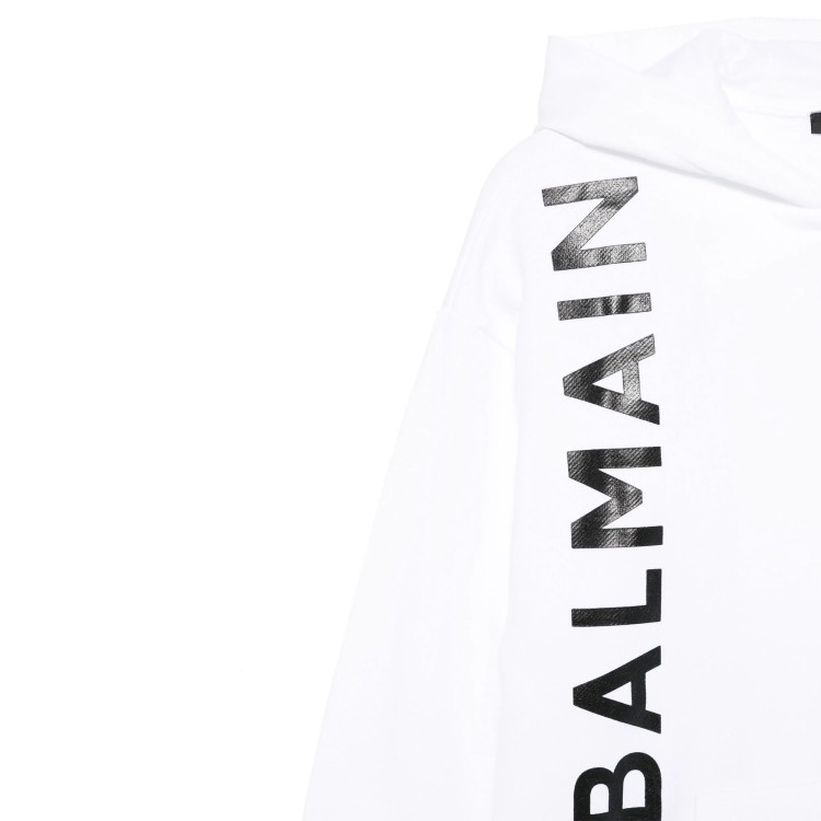 BALMAIN Felpa bianca full-zip con cappuccio e logo bambini