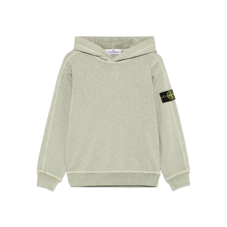 STONE ISLAND Felpa verde chiaro con cappuccio Compass bambini