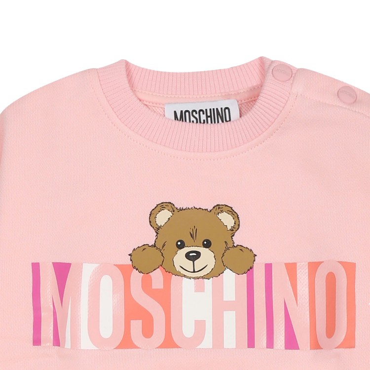 MOSCHINO Felpa rosa girocollo con logo e Teddy neonata