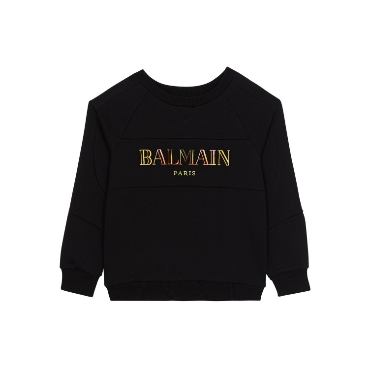 BALMAIN Felpa nera girocollo con logo multicolor bambini