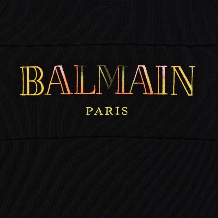 BALMAIN Felpa nera girocollo con logo multicolor bambini