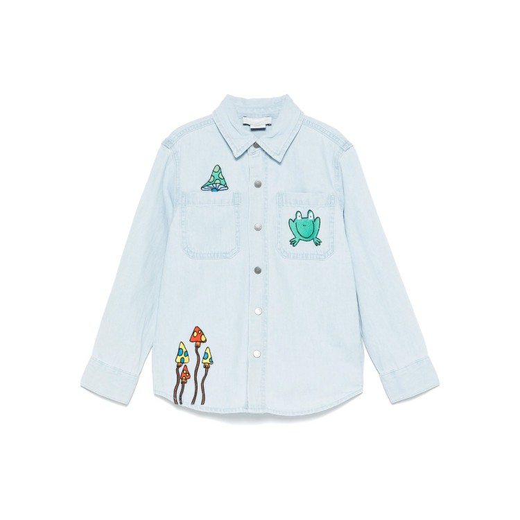 STELLA McCARTNEY Camicia in denim chiaro con ricamo multicolore bambino