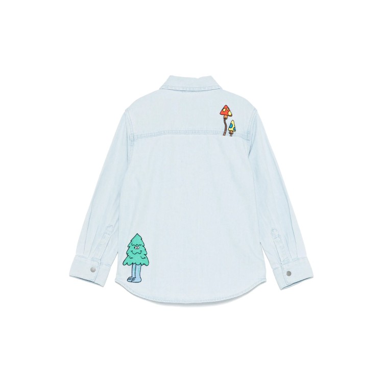 STELLA McCARTNEY Camicia in denim chiaro con ricamo multicolore bambino