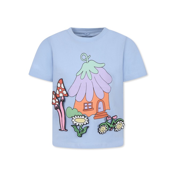 STELLA McCARTNEY T-shirt azzurra con stampa multicolore bambina