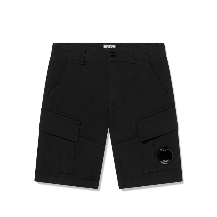 C.P. COMPANY Shorts cargo neri con applicazione Lens bambino