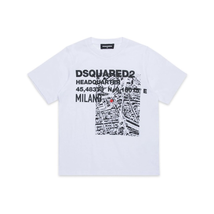 DSQUARED T-shirt bianca con stampa e logo bambini