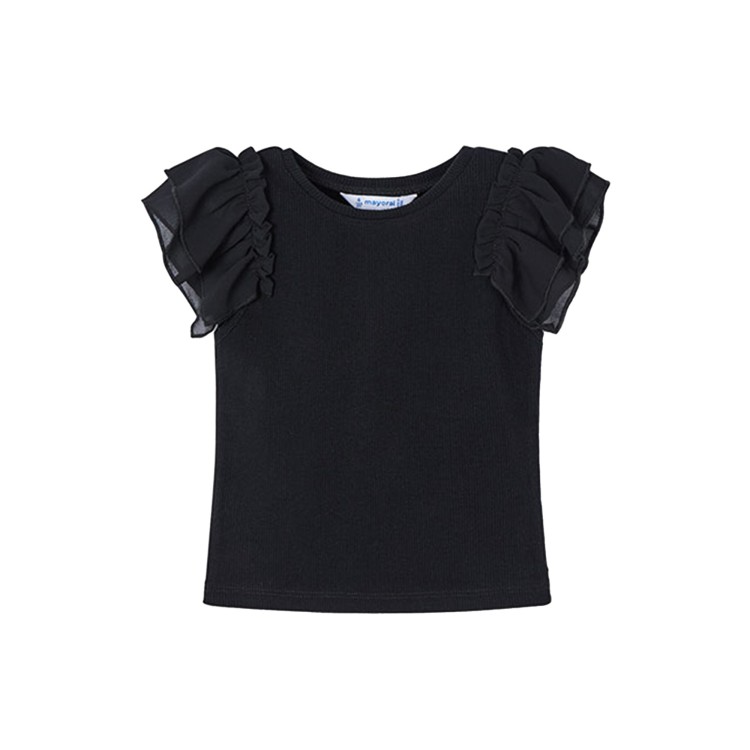 MAYORAL T-shirt nera volant chiffon bambina