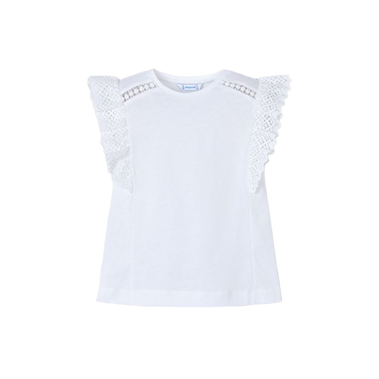 MAYORAL T-shirt bianca con maniche a balze bambina