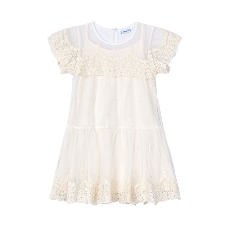 MAYORAL Abito panna ricamato con tulle bambina