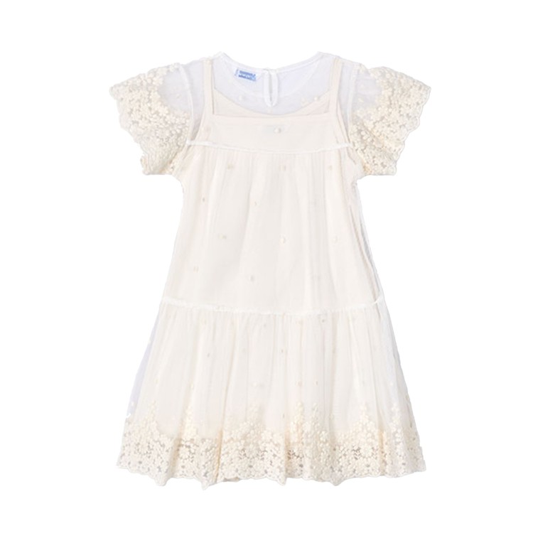 MAYORAL Abito panna ricamato con tulle bambina