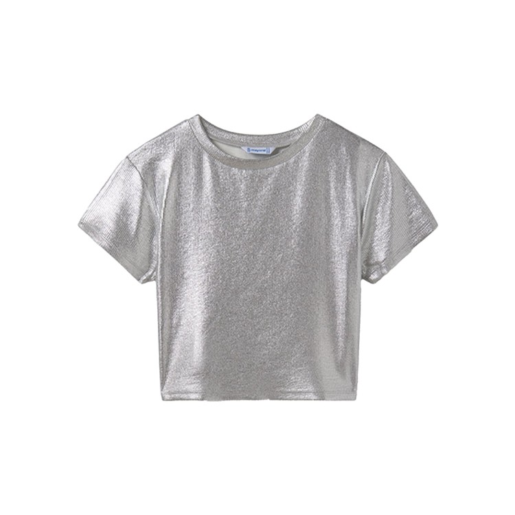 MAYORAL T-shirt argentata metallizzata a costine bambina