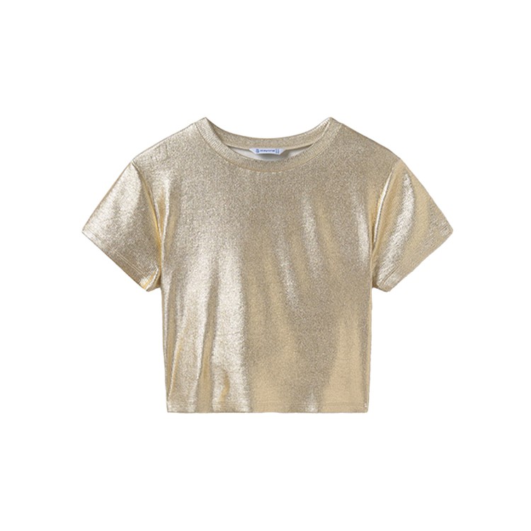 MAYORAL T-shirt dorata metallizzata a costine bambina