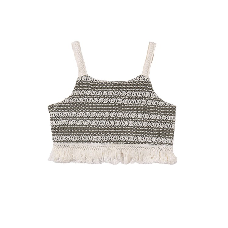 MAYORAL Top panna e verde crochet con frange bambina