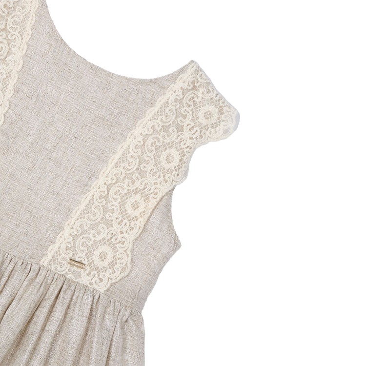 MAYORAL Abito beige in lino dettagli crochet bambina