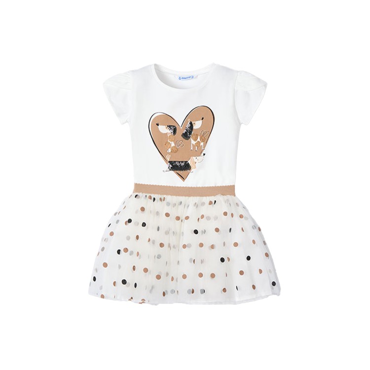 MAYORAL Set bianco e beige t-shirt e gonna bambina