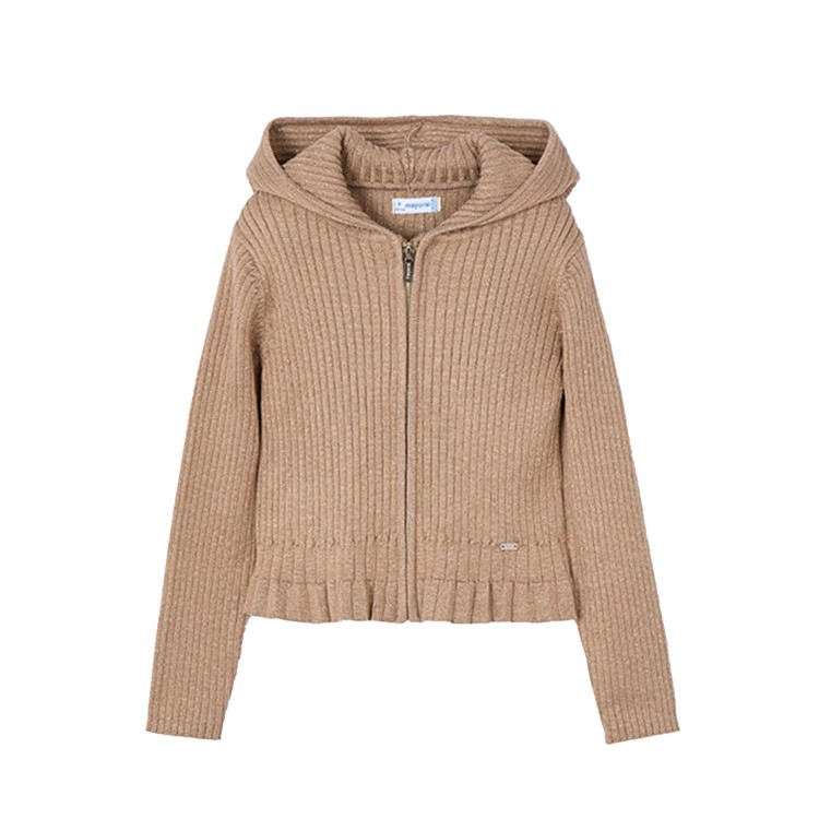 MAYORAL Felpa beige a costine full-zip con cappuccio bambina