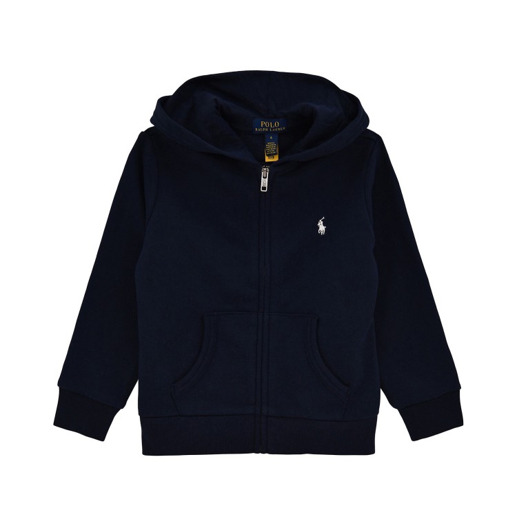 RALPH LAUREN Felpa blu navy full-zip con cappuccio bambino