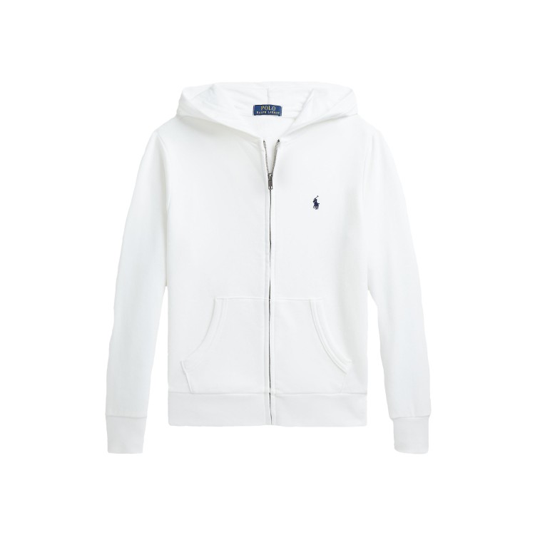 RALPH LAUREN Felpa bianca full zip con cappuccio bambini