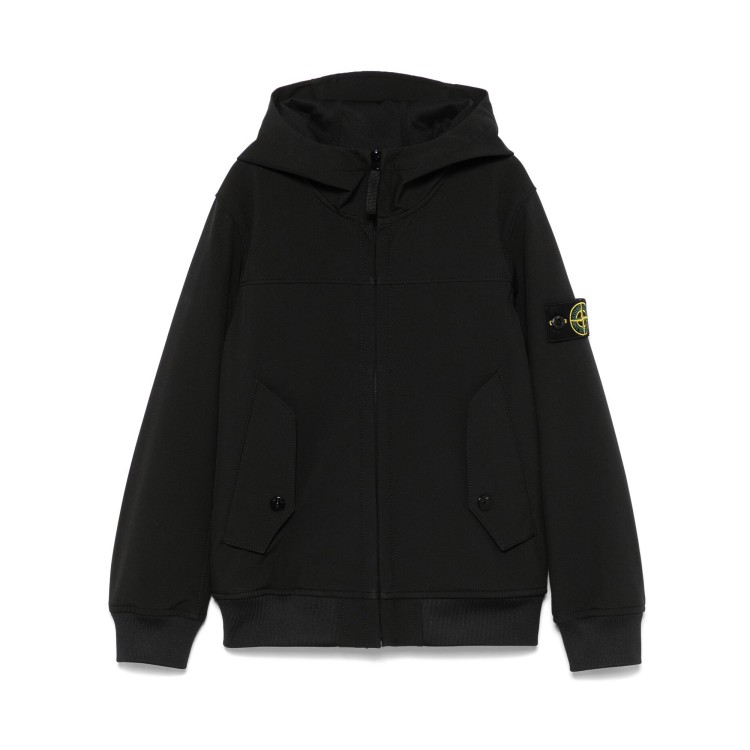 STONE ISLAND Giacca nera full zip con cappuccio bambini