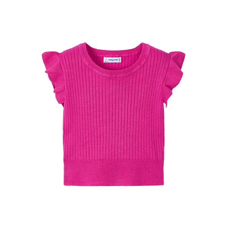 MAYORAL Top fucsia a costine maniche volant bambina