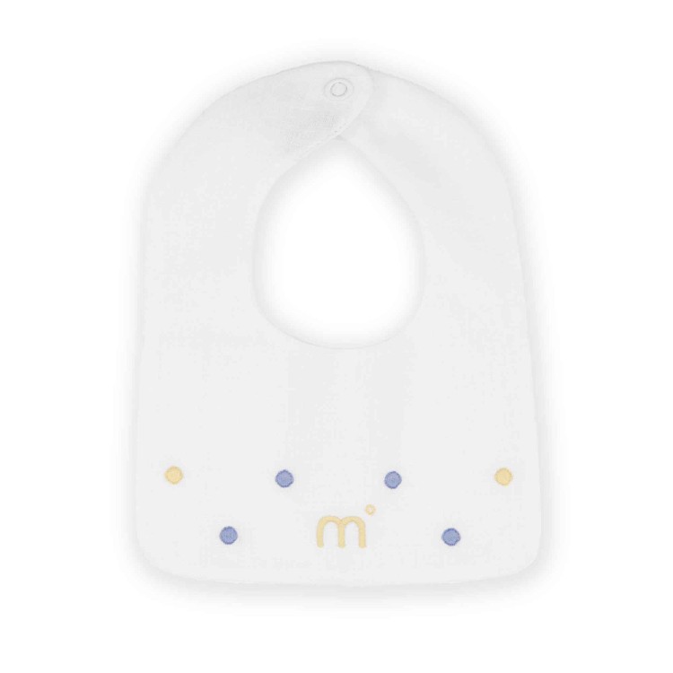 MARLU' Bavetta bianca con ricami sabbia e blu neonato