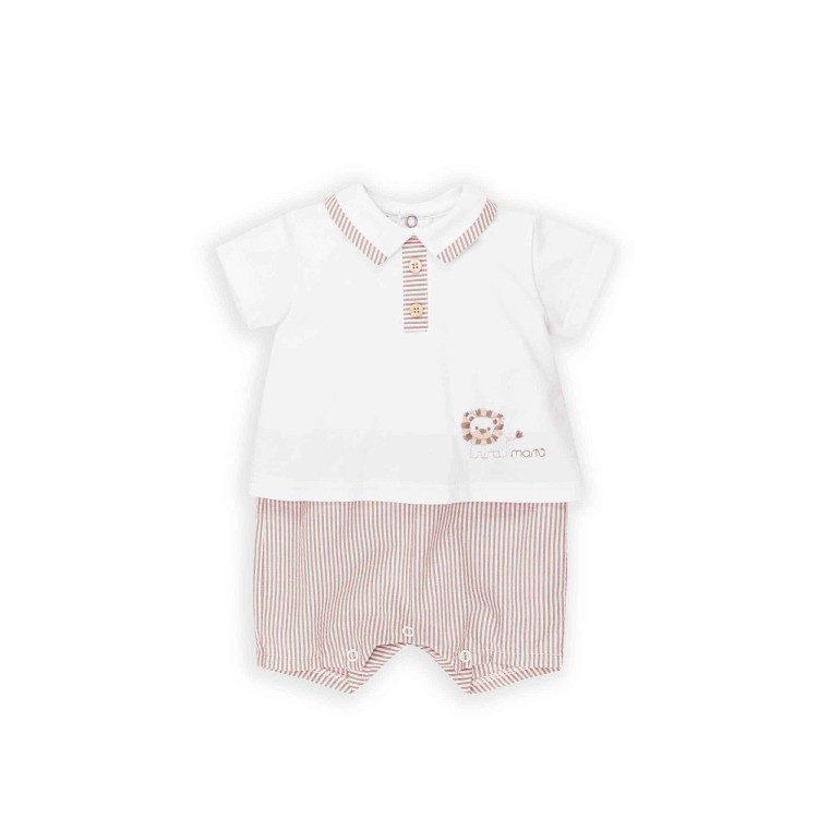 MARLU' Tutina bianca e beige leoncino neonato