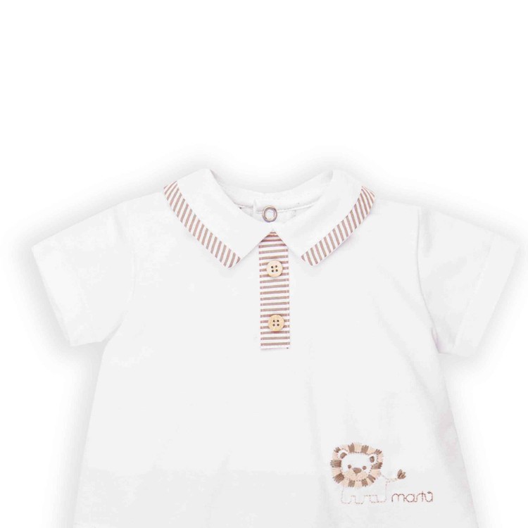 MARLU' Tutina bianca e beige leoncino neonato