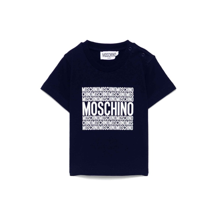 MOSCHINO T-shirt blu navy con stampa logo neonati