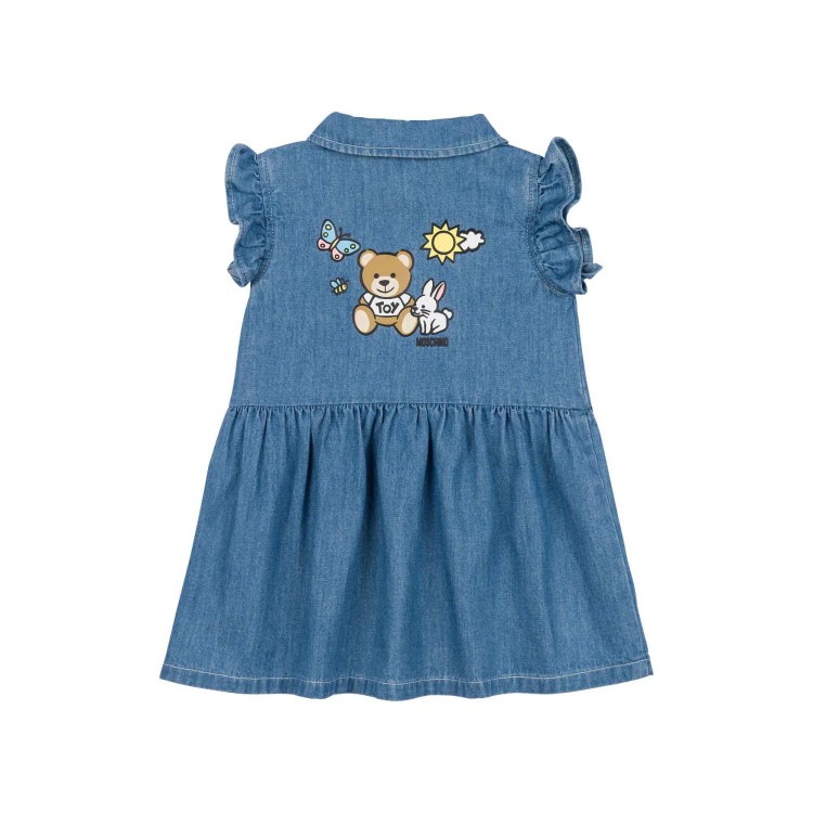 MOSCHINO Abitino in denim con stampa e logo neonata