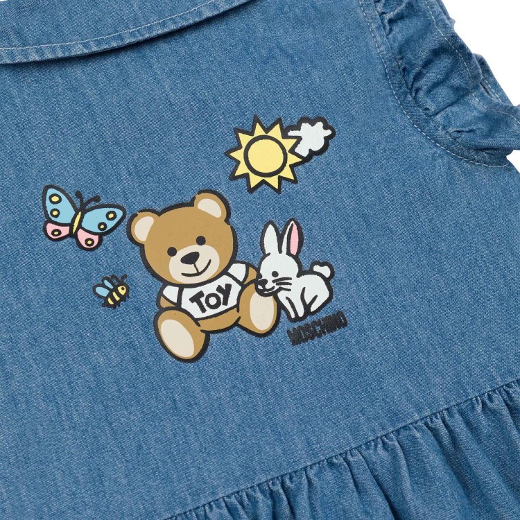 MOSCHINO Abitino in denim con stampa e logo neonata