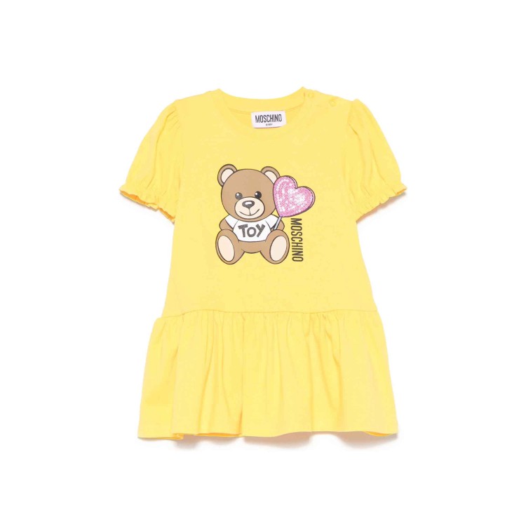 MOSCHINO Abito giallo con stampa Teddy neonata