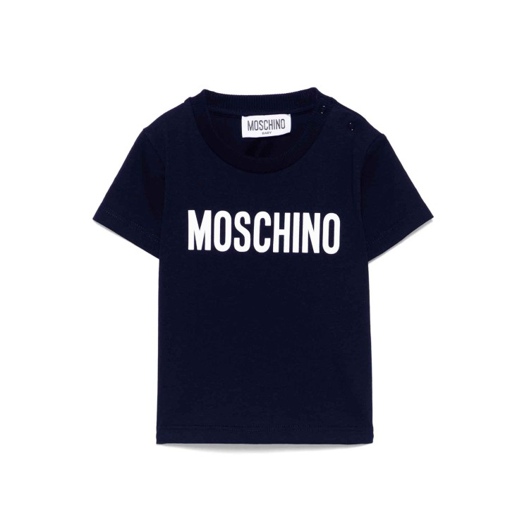 MOSCHINO T-shirt blu con logo stampato neonati