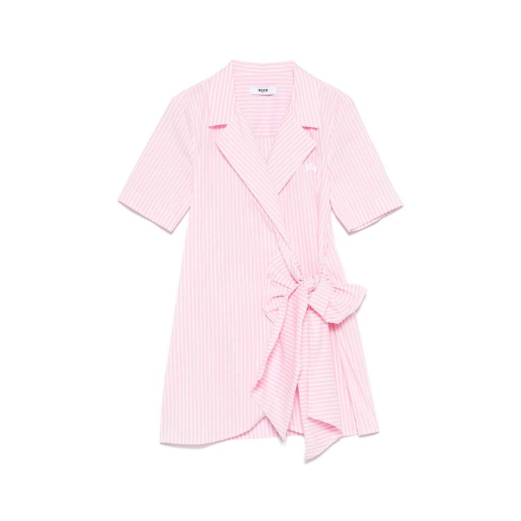 MSGM Abito rosa a righe con colletto e fiocco bambina