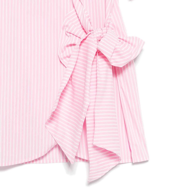 MSGM Abito rosa a righe con colletto e fiocco bambina