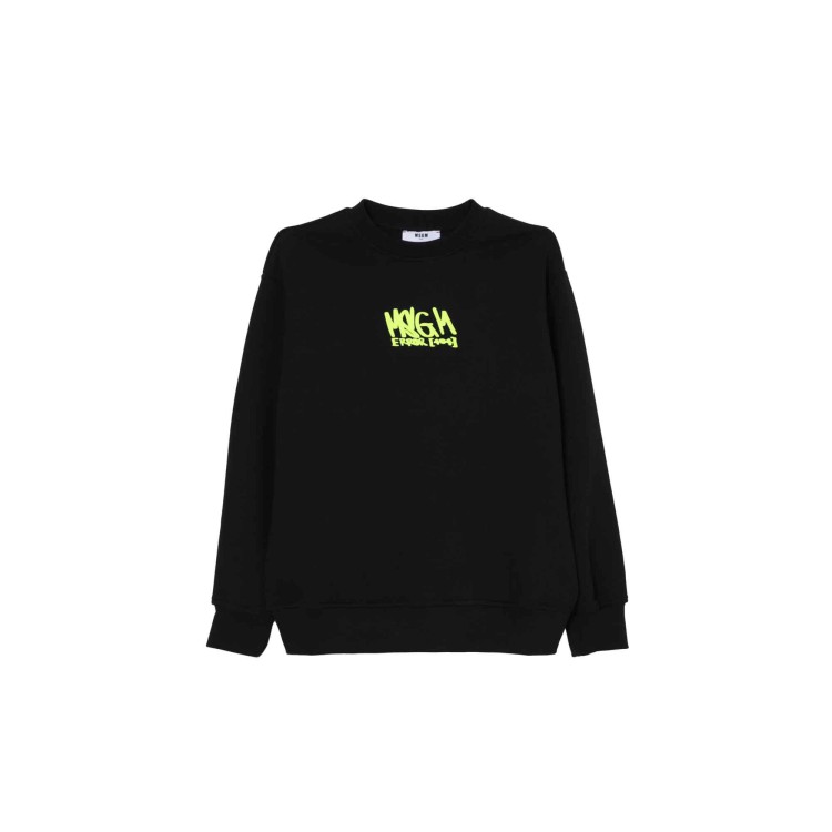 MSGM Felpa nera girocollo con logo verde fluo bambini