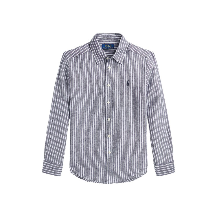 RALPH LAUREN Camicia bianca e blu a righe bambino