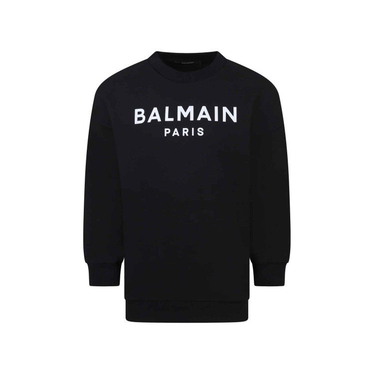 BALMAIN Felpa nera girocollo con stampa logo bambini